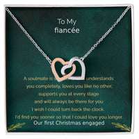 Fiancee Heart Necklace, Interlocking Hearts Necklace, CZ Crystal Pendant Necklace, Christmas Present for Fiancee, Engagement Jewelry
