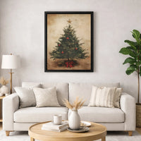 Rustic Holiday Canvas Wall Art, Vintage Christmas Tree Canvas Print, Red Ornaments Canvas Decor, Winter Xmas Wall Art, Festive Holiday Present