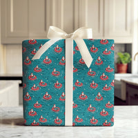 Humorous Tropical Christmas Gift Wrap, Floating Santa Inner Tube Wrapping Paper, Summer Beach Santa Wrapping Paper, Teal Holiday Wrapping Paper