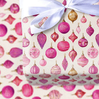 Watercolor Ornament Gift Wrap, Pink and Gold Christmas Wrapping Paper, Holiday Baubles Wrapping Paper, Xmas Gift Wrap, Festive Present Paper