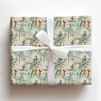 Snowy Town Christmas Wrapping Paper, Vintage Winter Village Wrapping Paper, Watercolor Holiday Gift Wrap, Festive Tree Decorating Gift Wrap