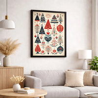 Nordic Tree Wall Art Canvas, Scandinavian Folk Art Christmas Canvas, Winter Holiday Wall Decor, Modern Festive Canvas Print