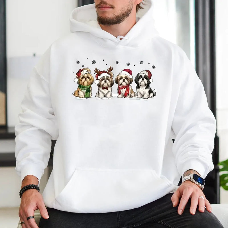 Humorous Holiday Shih Tzu Hooded Sweatshirt, Shih Tzu Christmas Hoodie, Santa Reindeer Dog Pullover, Dog Lover Christmas Present