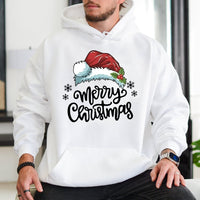 Santa Hat and Holly Berry Hooded Sweatshirt, Merry Christmas Hoodie, Comfy Winter Holiday Hoodie, Festive Christmas Season Pullover
