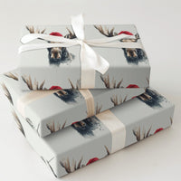 Watercolor Santa Moose Gift Wrap, Moose Christmas Wrapping Paper, Rustic Holiday Wrapping Paper Roll, Winter Wildlife Wrapping Paper