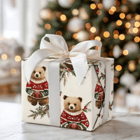 Adorable Sweater Bear Gift Wrap, Christmas Bear Wrapping Paper, Woodland Animal Holiday Wrapping Paper, Festive Winter Animal Gift Wrap Roll