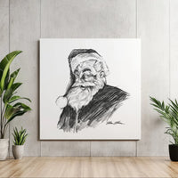Classic Christmas Pencil Sketch Canvas Art, Vintage Santa Claus Square Canvas, Retro Santa Canvas Print, Holiday Wall Decor, Family Present