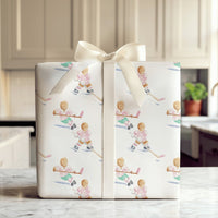 Winter Sports Christmas Gift Wrap, Hockey Gingerbread Men Wrapping Paper, Watercolor Ice Hockey Wrapping Paper, Sporty Holiday Gift Wrap