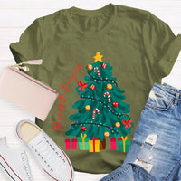 Retro Festive Holiday Graphic Tee, Merry and Bright Christmas Tree T-Shirt, Adorable Xmas Tree Shirt, Winter Holiday Present