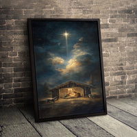 Silent Night Bethlehem Star Canvas, Nativity Scene Canvas Print, Holy Family Christmas Canvas Art, Religious Holiday Wall Decor Print