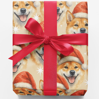 Santa Hat Dog Holiday Gift Wrap, Shiba Inu Christmas Wrapping Paper, Festive Puppy Wrapping Paper, Adorable Dog Lover Christmas Gift Wrap Roll