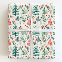 Rustic Winter Forest Gift Wrap, Watercolor Pine Tree Wrapping Paper, Christmas Holly Berry Wrapping Paper, Holiday Present Wrapping Paper