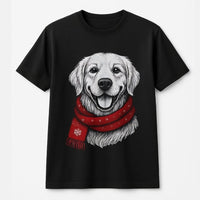 Dog with Red Scarf Holiday Shirt, Golden Retriever Christmas T-Shirt, Festive Xmas Dog Lover Graphic Tee, Adorable Puppy Holiday Present