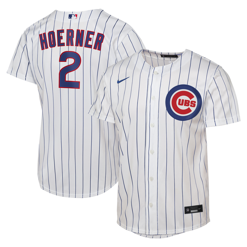 Male Chicago Cubs Nico Hoerner White Home Replica Jersey