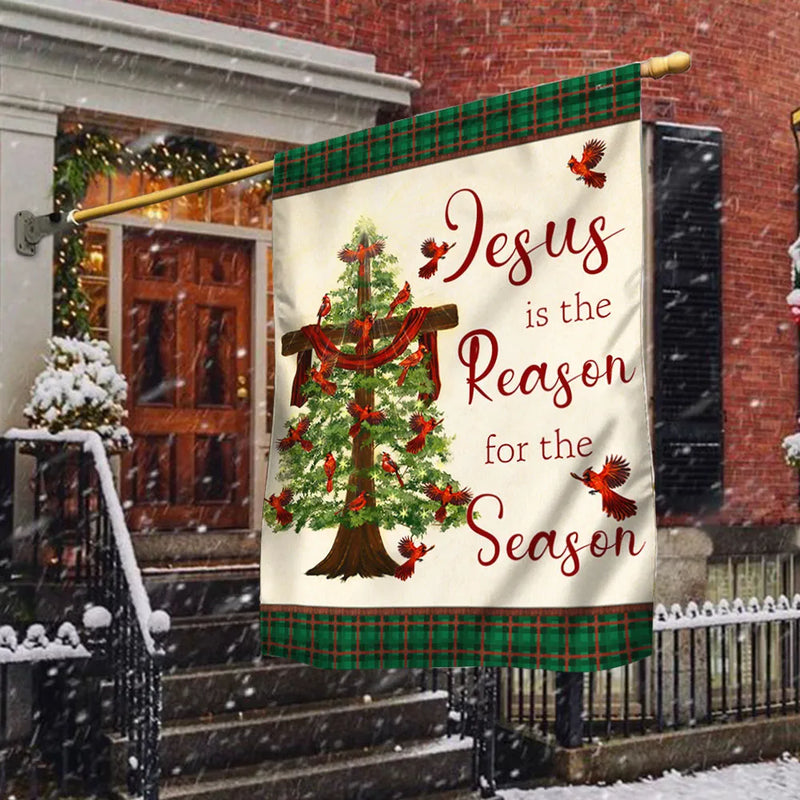 Christmas Cardinal Yard Flag, Jesus Is the Reason for the Season Garden Flag, Religious Holiday Lawn Flag, Winter Yard Decor