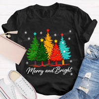 Colorful Holiday Graphic Tee, Merry and Bright Christmas Tree T-Shirt, Festive Xmas Tree Shirt, Retro Christmas Tee, Holiday Season Present