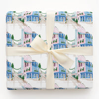 Snowy Winter Street Wrapping Paper, Watercolor Christmas Village Gift Wrap, Festive Village Scene Gift Wrapping Paper, Holiday Present Wrap