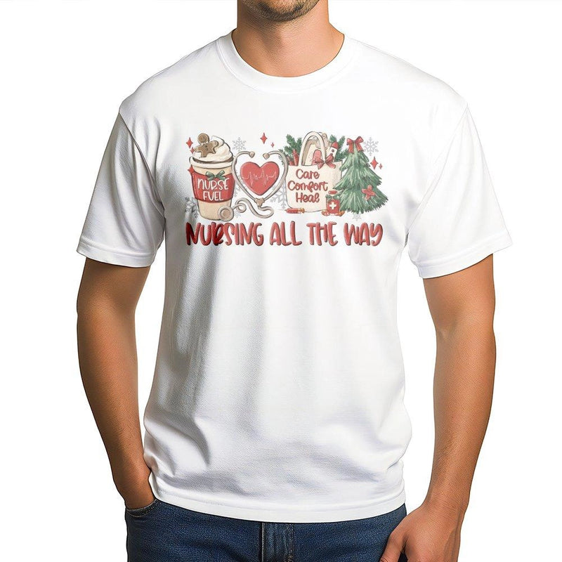 Nurse Christmas T-Shirt, Nursing All the Way Christmas Shirt, Registered Nurse Holiday Tee, RN Nursing Student Graphic T-Shirt