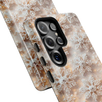 Gold Bokeh Christmas Phone Case, Winter Snowflake Phone Case, Holiday Season Phone Cover, Dual Layer Samsung Galaxy S21-S26 Case