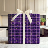 Gold Snowflake Holiday Gift Wrap, Purple Plaid Wrapping Paper, Tartan Winter Wrapping Paper, Elegant Christmas Gift Wrap Roll