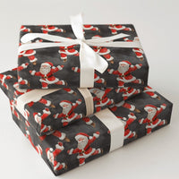 Charcoal Dark Holiday Gift Wrap, Dancing Santa Christmas Wrapping Paper, Whimsical Xmas Wrapping Paper, Festive Santa Gift Wrap Roll