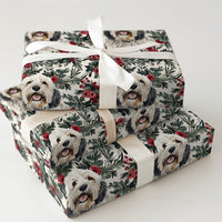 Christmas Dog Gift Wrap, Old English Sheepdog Wrapping Paper, Holiday Floral Wrapping Paper, Dog Lover Present Wrap, Winter Gift Wrap Roll