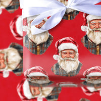 Plaid Flannel Santa Claus Gift Wrap, Lumberjack Santa Wrapping Paper, Rustic Red Christmas Wrapping Paper, Country Holiday Present Paper