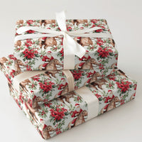 Watercolor Poinsettia Gift Wrap, Santa Riding Horse Wrapping Paper, Western Christmas Wrapping Paper, Equestrian Holiday Gift Wrap Roll