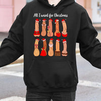 Humorous Adult Humor Xmas Sweatshirt, All I Want for Christmas Naughty Hoodie, Secret Santa Holiday Pullover, Hilarious Christmas Hooded Top