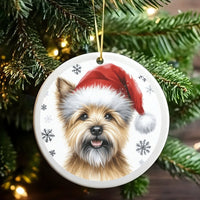 Santa Hat Dog Art Tree Ornament, Cairn Terrier Christmas Ornament, Glossy Ceramic Pet Holiday Ornament, Winter Puppy Keepsake, Dog Mom Present