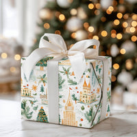 City Skyline Holiday Gift Wrap, Global Landmark Christmas Wrapping Paper, Watercolor Travel Wrapping Paper