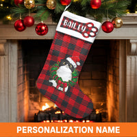 Custom Buffalo Plaid Pet Stocking, Tuxedo Cat Christmas Stocking, Personalized Cat Lover Holiday Stocking, Adorable Animal Christmas Stocking