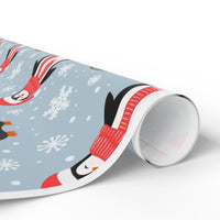 Winter Red Scarf Penguin Gift Wrap Roll, Adorable Penguin Wrapping Paper, Christmas Holiday Wrapping Paper