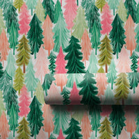 Watercolor Pine Tree Holiday Gift Wrap, Pink and Green Christmas Tree Wrapping Paper, Modern Pastel Christmas Wrapping Paper, Holiday Wrap