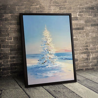 Snowy Winter Landscape Canvas, White Christmas Tree Canvas Print, Holiday Christmas Tree Wall Art, Impressionist Christmas Tree Canvas