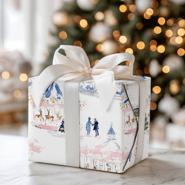 Festive Reindeer Holiday Gift Wrap, Watercolor Christmas Carousel Wrapping Paper, Whimsical Winter Wrapping Paper, Seasonal G