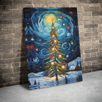 Impressionist Winter Landscape Print, Christmas Tree Canvas Wall Art, Snowy Evergreen Pine Decor, Festive Holiday Canvas Wall Hanging