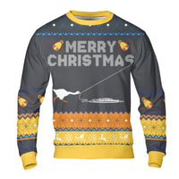 Humorous Goose Winter Sweater, Goose Ice Fishing Ugly Christmas Sweatshirt, Ice Fishing Christmas Crewneck, Holiday Goose Fishing Sweatshirt