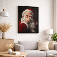 Whimsical Holding Nose Canvas Print, Humorous Santa Claus Canvas Wall Art, Christmas Holiday Portrait Canvas, Xmas Wall Decor, Holiday Present