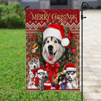 Holiday Siberian Husky Dog Yard Flag, Christmas Husky Garden Flag, Double Sided Winter Pet Garden Flag, Outdoor Lawn Decor, Dog Lover Present