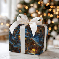 Snowy Cabin Holiday Gift Wrap, Night Christmas Village Wrapping Paper, Winter Wonderland Wrapping Paper, Comfy Festive Present Gift Wrap Roll