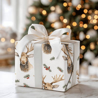 Rustic Woodland Moose Gift Wrap, Watercolor Moose Christmas Wrapping Paper, Wildlife Holiday Wrapping Paper, Festive Winter Gift Wrap Roll
