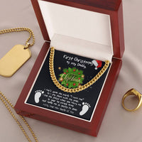 New Dad Message Card Chain, First Christmas Daddy Cuban Link Chain Necklace, Holiday Keepsake from Baby, Meaningful Dad Chain Jewelry