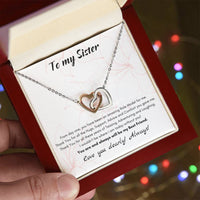 Sister Heart Necklace, Interlocking Hearts Necklace for Sister, Sentiment Message Heart Pendant Jewelry, Birthday Christmas Present for Her