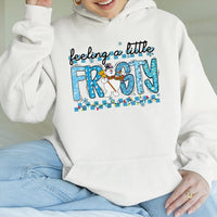 Adorable Snowman Christmas Lights Pullover, Feeling A Little Frosty Hoodie, Comfy Winter Graphic Sweatshirt, Festive Holiday Present for Her