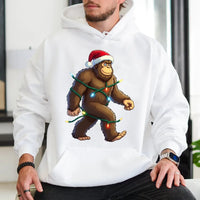 Humorous Sasquatch Sweatshirt, Bigfoot Christmas Lights Hoodie, Retro Xmas Bigfoot Hoodie, Santa Hat Graphic Hooded Sweater, Holiday Present