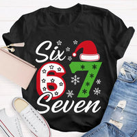 Festive Holiday Graphic Tee, Christmas Santa Hats Snowflakes T-Shirt, Adorable Winter Xmas Party Shirt, Retro Santa Snowflake Graphic T-Shirt