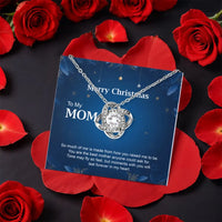 White Gold Finish Love Knot Pendant, Mom Christmas Love Knot Necklace, Holiday Message Card Knot Necklace, Present from Daughter or Son