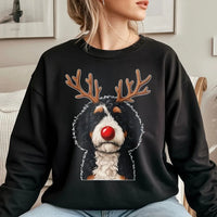 Humorous Reindeer Dog Sweatshirt, Bernadoodle Christmas Sweatshirt, Holiday Bernedoodle Crewneck, Comfy Dog Lover Xmas Graphic Sweatshirt