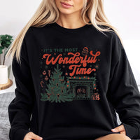 Vintage Tree Holiday Sweatshirt, Most Wonderful Time Christmas Sweatshirt, Comfy Fireplace Graphic Crewneck, Festive Winter Sweatshirt